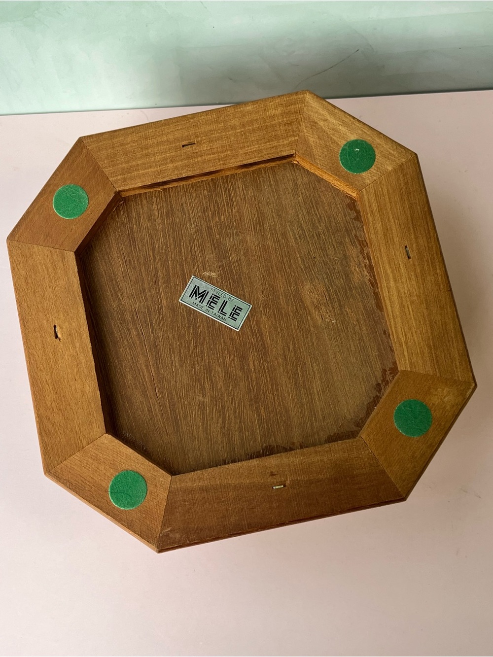 Vintage Mele Octagonal Wooden Jewelry Box Stained Glass Floral Top 1980s - Picture 5 of 10